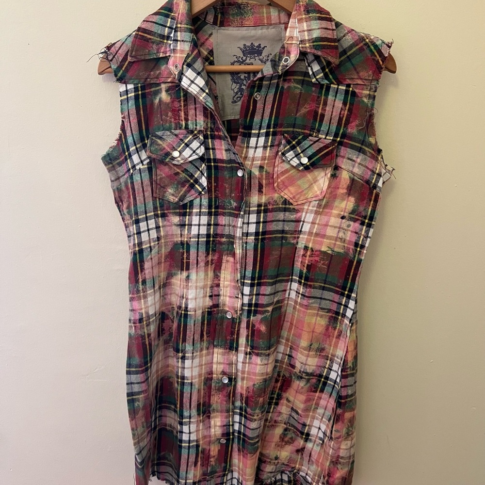 Sleeveless Plaid Shirt Dress